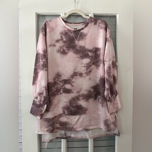 Evri Women’s 0X Pink Purple Tie Dye Tunic Round Neck Sweatshirt
